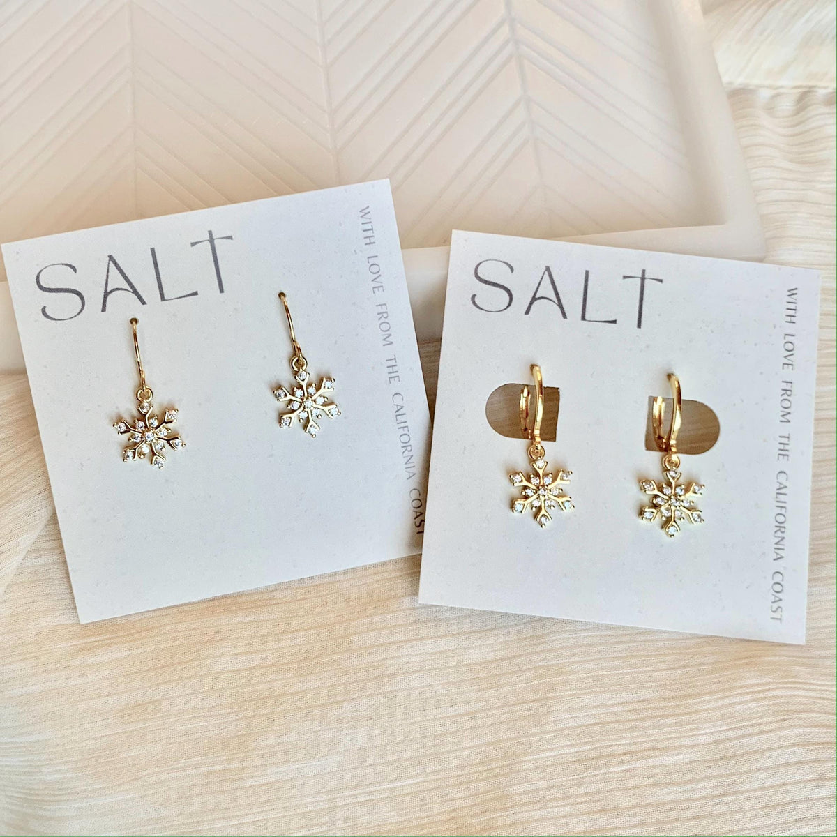 GOLD SNOWFLAKE EARRINGS | gold snowflake hoop or hook earrings | holiday jewelry | sparkly Christmas earrings | chic snow flake dangles