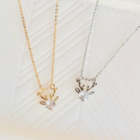 SPARKLY REINDEER NECKLACE | holiday pendant necklace | 18k gold or silver | dainty holiday necklace | cute Christmas necklace | holiday gift