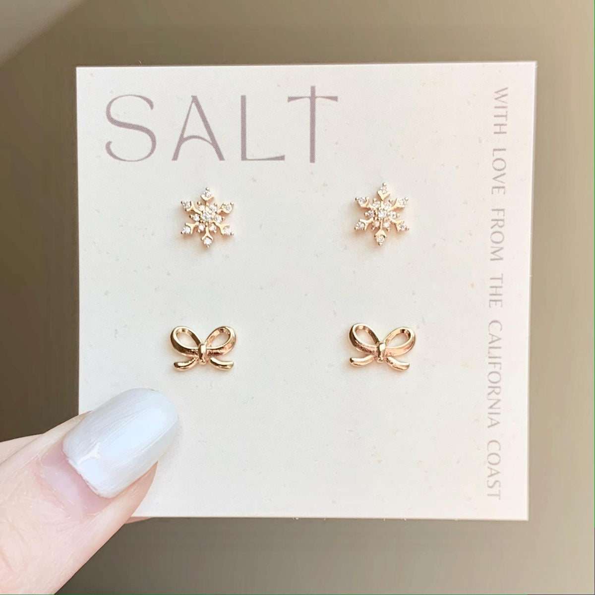 BOWS & SNOWFLAKES STUDS | 18k gold | holiday earrings | dainty bow stud earrings | Christmas earrings | snowflake studs | bow tie earrings
