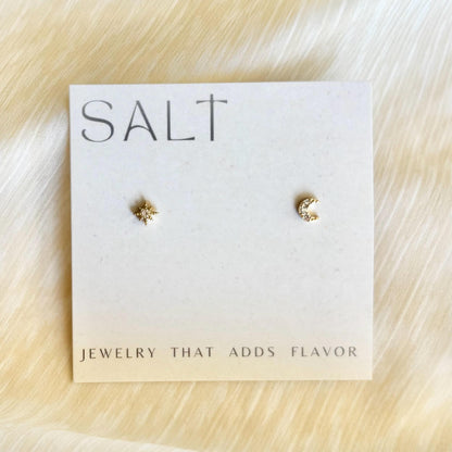 STAR & MOON STUDS | 18k gold | dainty stud earrings | gold stud earrings | celestial studs | dainty earrings | star and moon stud earrings