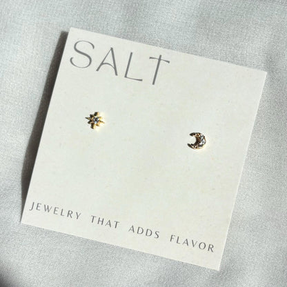 STAR & MOON STUDS | 18k gold | dainty stud earrings | gold stud earrings | celestial studs | dainty earrings | star and moon stud earrings