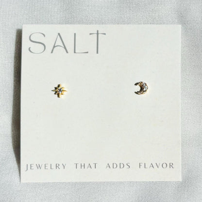 STAR & MOON STUDS | 18k gold | dainty stud earrings | gold stud earrings | celestial studs | dainty earrings | star and moon stud earrings