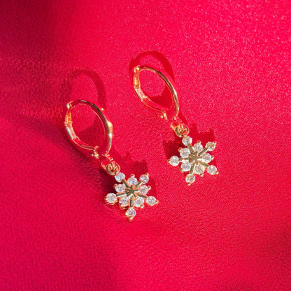 GOLD SNOWFLAKE HOOPS | gold snowflake huggie hoop earrings | holiday jewelry | sparkly Christmas earrings | gold winter earrings