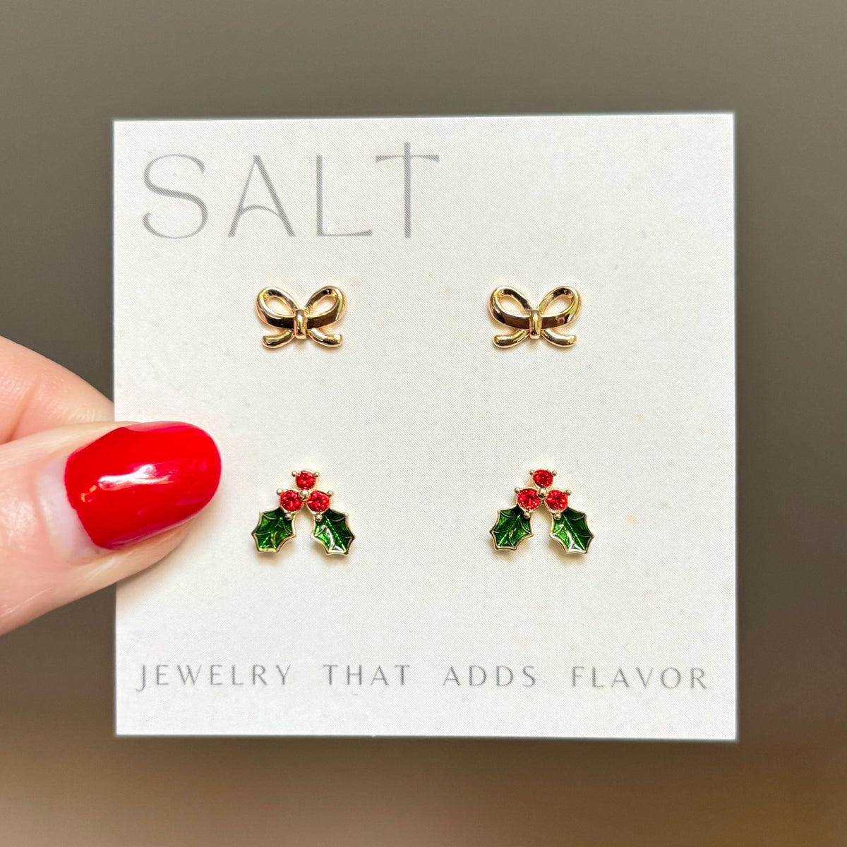 CHRISTMAS STUD EARRINGS | 18k gold | dainty bow stud earrings | winter earrings | Christmas ear stack | hypoallergenic holiday earrings