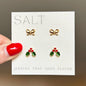 CHRISTMAS STUD EARRINGS | 18k gold | dainty bow stud earrings | winter earrings | Christmas ear stack | hypoallergenic holiday earrings