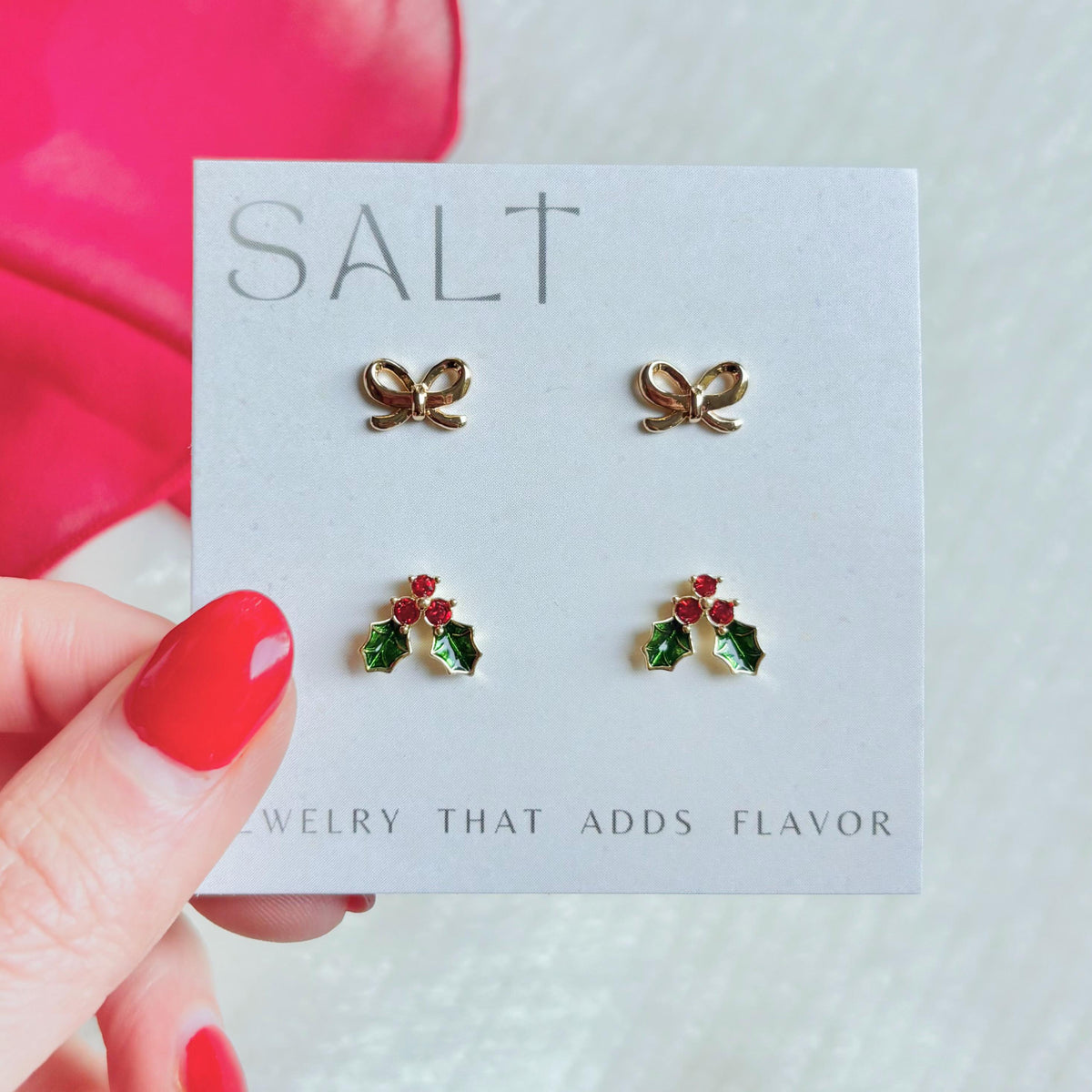 CHRISTMAS STUD EARRINGS | 18k gold | dainty bow stud earrings | winter earrings | Christmas ear stack | hypoallergenic holiday earrings