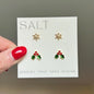 CHRISTMAS STUD EARRINGS | 18k gold | dainty snowflake earrings | winter earrings | Christmas ear stack | hypoallergenic holiday earrings
