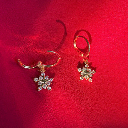 GOLD SNOWFLAKE HOOPS | gold snowflake huggie hoop earrings | holiday jewelry | sparkly Christmas earrings | gold winter earrings
