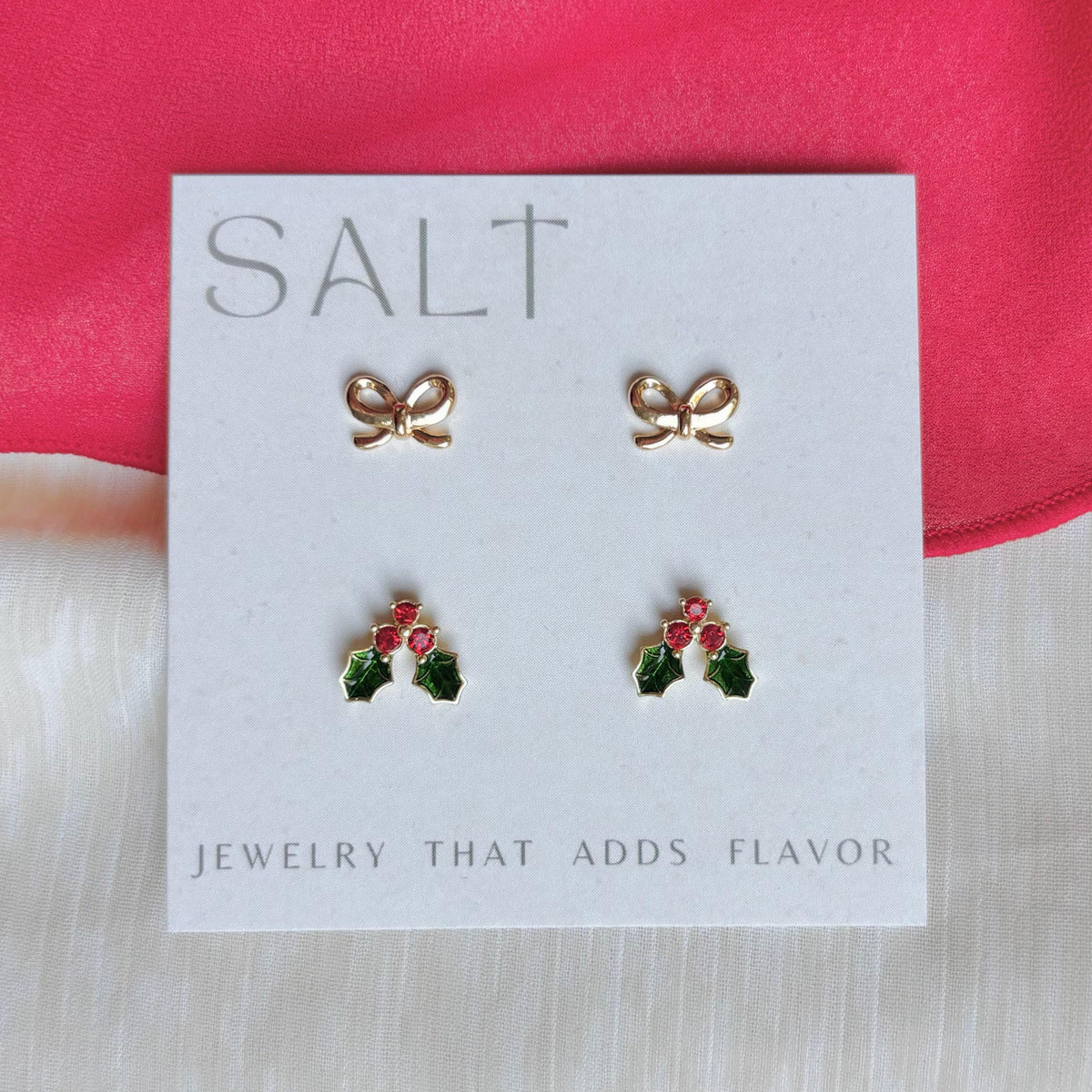 CHRISTMAS STUD EARRINGS | 18k gold | dainty bow stud earrings | winter earrings | Christmas ear stack | hypoallergenic holiday earrings