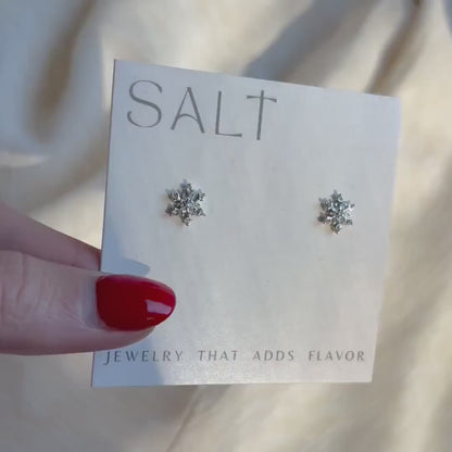 DAINTY SNOWFLAKE STUDS | silver (rhodium) | holiday post earrings | simple studs | dainty earrings | cubic zirconia Christmas earring