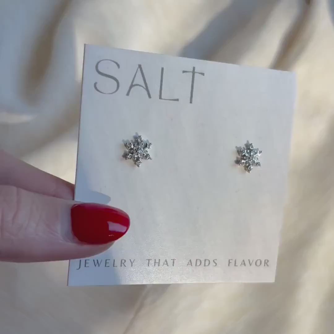 DAINTY SNOWFLAKE STUDS | silver (rhodium) | holiday post earrings | simple studs | dainty earrings | cubic zirconia Christmas earring