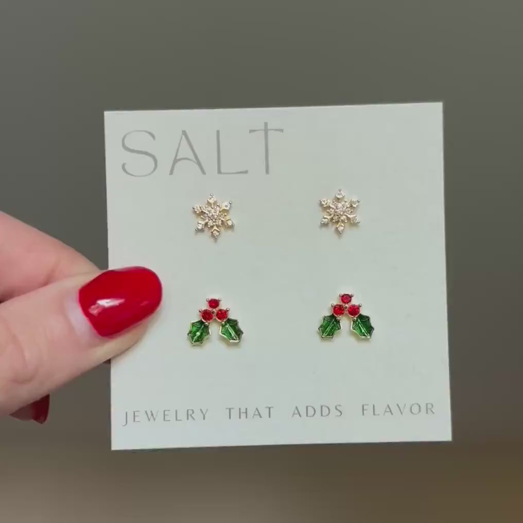 CHRISTMAS STUD EARRINGS | 18k gold | dainty snowflake earrings | winter earrings | Christmas ear stack | hypoallergenic holiday earrings