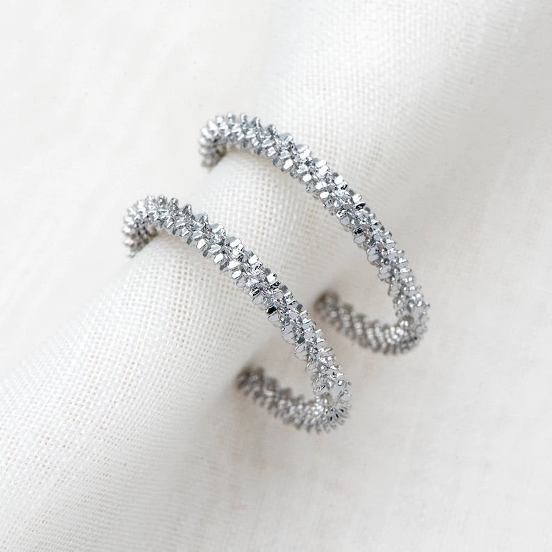 TEXTURED SILVER HOOPS